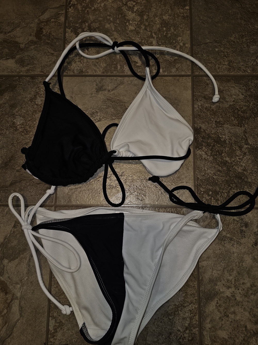No Boundaries Black & White Tie Triangle Bikini Set